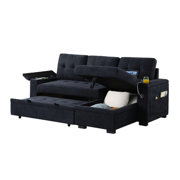 English Elm Woven Reversible Sleeper Sectional Sofa With Storage Chaise & Usb Ports For Modern Living Rooms B016S00041-GIGA