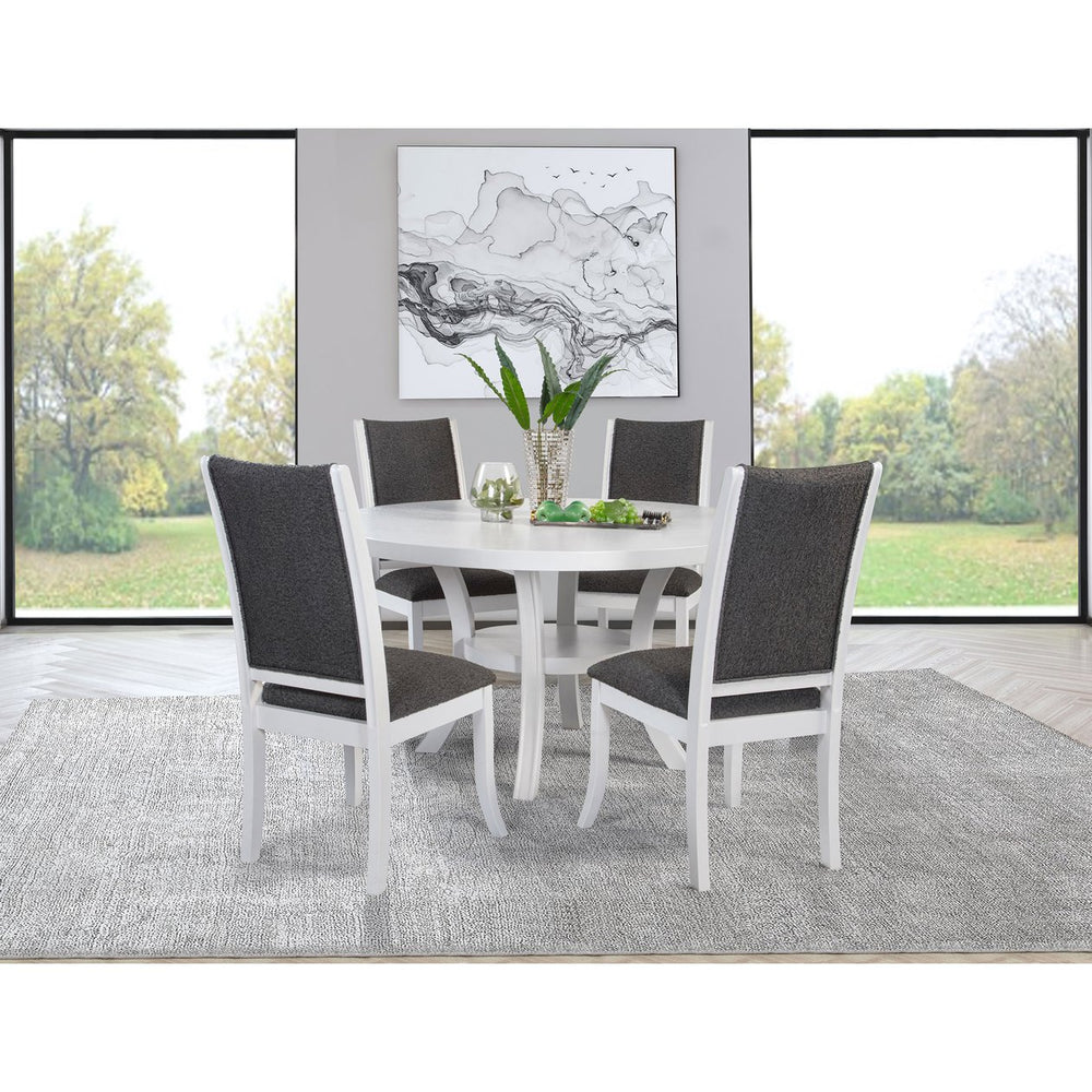 English Elm Tyler Round Wood Dining Set with Four Upholstered Chairs for Modern Kitchens B062S01573