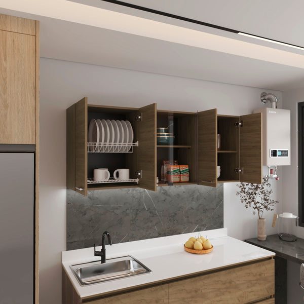 English Elm Wall Cabinet sleek 47.2" W x 23.6" H engineered wood wall-mounted storage with four doors, shelves, organizer and eco-safe compliance Natural Wood 69.29 L x 17.72 W x 5.91 H B097P296840