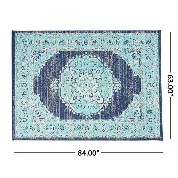 English Elm Christopher Knight Home® - RUG Blue and Ivory 63x84 Area Rug — 100% Polypropylene Hand-Crafted Low Pile 4mm Durable, No-Assembly Luxury 72348.00