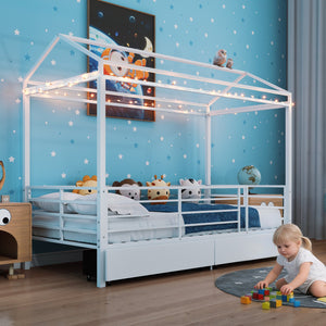 English Elm Metal Twin Over Bunk Bed with Full Guardrail Ladder and Convertible Iron Frame W3752S00016