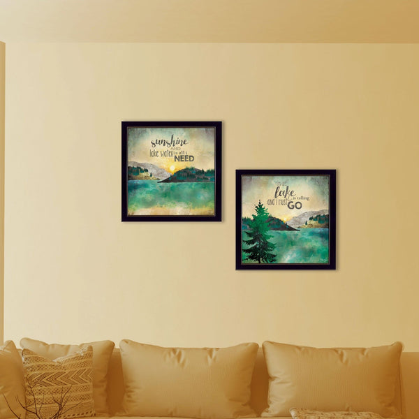 English Elm "the Lake is Calling" 2-piece Black Framed Nature Wall Art Set for Modern Homes B06786845