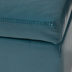 English Elm Upholstered Pu Leather Storage Ottoman with Solid Wood Legs Hinged Lid Bench Seat Teal N757P414088T