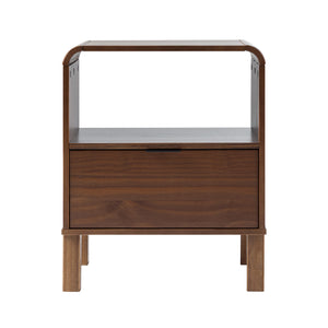 English Elm Walker Edison - Modern Solid Wood Nightstand with Curved Top and Drawer, Minimalist Pine Design for Bedroom Storage and Side Table Brown 26.5 L x 19 W x 6 H B185P168921