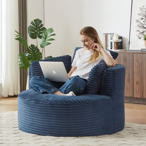 English Elm Compressible Corduroy Round Accent Chair Pocket Spring Cushioned Backrest for Apartments Blue W2339P461270