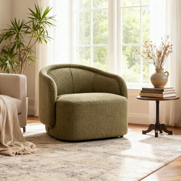 English Elm Amanda Sculptural Boucle Accent Chair Plush Cream Upholstery for Modern Living Spaces Green N767P381615G