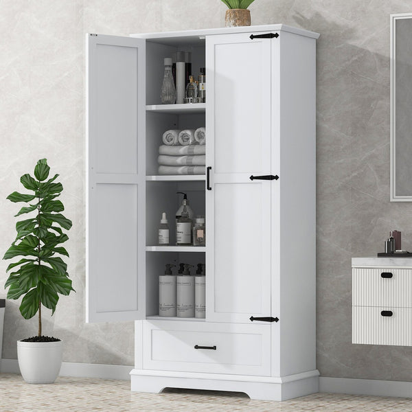 English Elm Tall Bathroom Storage Cabinet — Slim 72.64" White MDF Organizer with 2 Doors, Drawer, Adjustable Shelves, Anti-Tip WF326355AAK