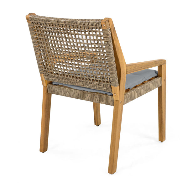 English Elm Modern Acacia Wood Outdoor Dining Set with Wicker Armchairs for Patio or Deck N770PS597R192