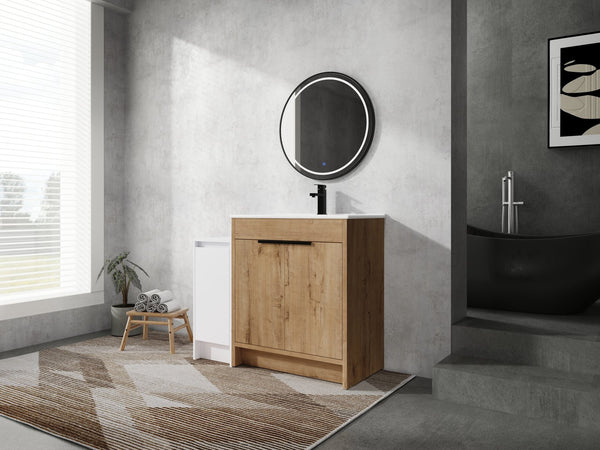 English Elm 42 Inch Freestanding Bathroom Vanity With Ceramic Sink, Soft-Close Doors & Ample Storage Solutions W999S00309