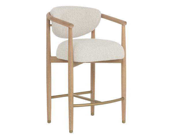 Sunpan SIGRID Counter Stool - Scandinavian Style Light Oak Frame with Monument Oatmeal Upholstery Comfort 112155