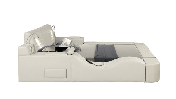 English Elm ZOYA King Beige Smart Bed with Massage Chaise, Bluetooth Speakers, USB Charging, Storage & Lights B009S01007