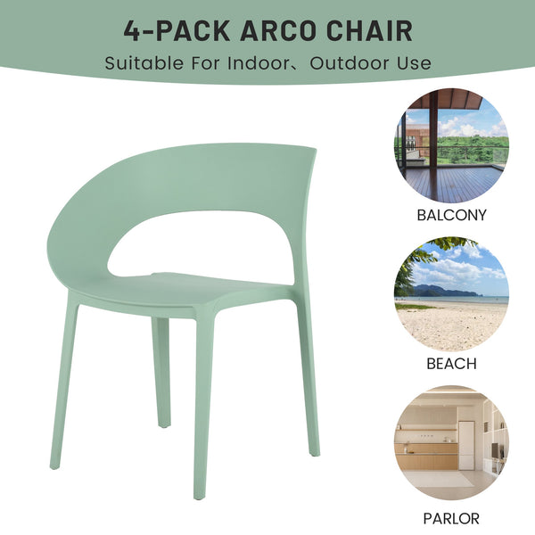 English Elm Summer Polypropylene Round Dining Set Stackable Chairs Uv Resistant Indoor Outdoor Patio Haze Green,White W3450S00026