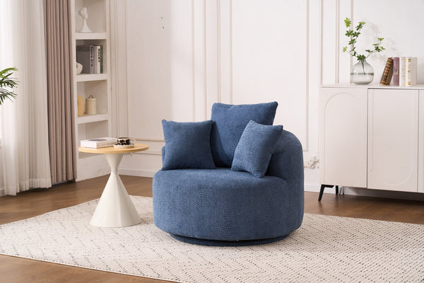 English Elm 360° Swivel Chair upholstered barrel accent chair with plush high-resilience foam and pillows for comfort Antique Blue,Blue W2231P264478