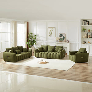 English Elm 1 Plus 3 3 Teddy Fleece Sofa Set with Pine Frame Seven Cushions for Living Rooms Green W1193S00182