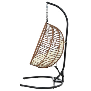 English Elm U_style Wicker Hanging Egg Chair with Stand Foldable Indoor Outdoor Swing Seat Brown+Beige N711P389503K