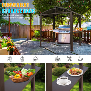 English Elm 8x5FT Arc Roof Grill Canopy with Double Galvanized Steel Roof, Sturdy Frame, Side Shelves, Bottle Opener Brown W1859S00075