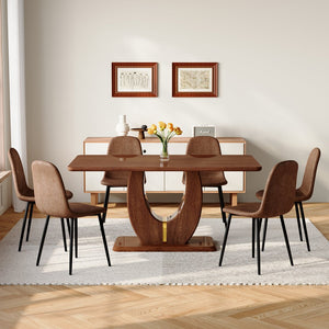 English Elm One Modern Dining Set Seating Six with Dark Wood Mdf Table and Fabric Chairs W1151S04404