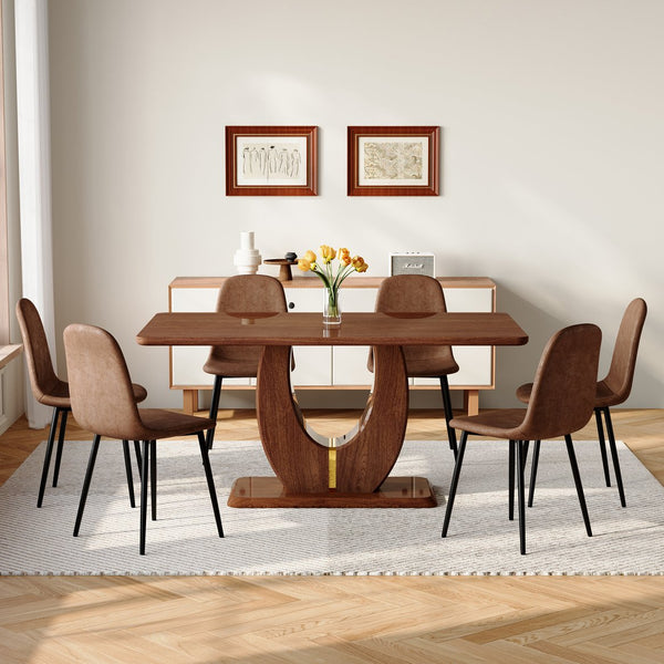 English Elm One Modern Dining Set Seating Six with Dark Wood Mdf Table and Fabric Chairs W1151S04404