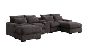 English Elm Modern Flannel Velvet Modular Sectional with Reclining Seats Usb Console Ottomans Coffee B2730S00047