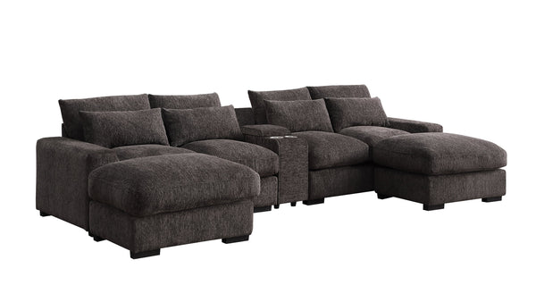 English Elm Modern Flannel Velvet Modular Sectional with Reclining Seats Usb Console Ottomans Coffee B2730S00047