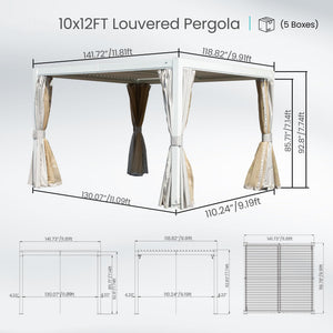 English Elm 10x12 Louvered Pergola with Dual Adjustable Louvers, Integrated Gutter, Durable Aluminum Shade Structure White W1859S00126