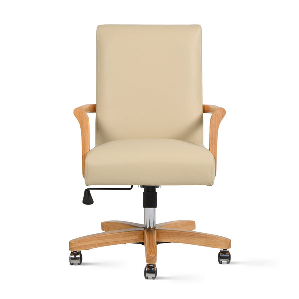 English Elm Jennifer Taylor Home - Dumont High Back Executive Office Chair - Top Grain Leather, Lumbar Support, Tilt & Swivel, Neutral Beige Elegance B2719P238268