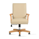 English Elm Dumont Modern Farmhouse High Back Executive Home Office Chair, Neutral Cream Beige Leather & Natural Wood