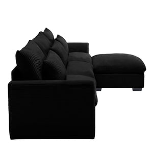 English Elm Corduroy L-Shaped Sectional Sofa With Storage Ottoman & 3 Pillows - Stylish Comfort For Any Space W714S00850