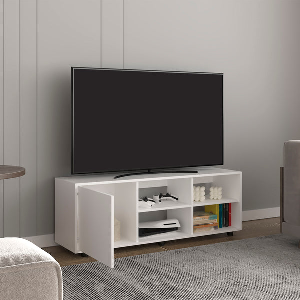 English Elm Adel 51" TV Stand with Cabinet and Four Shelves, Cable Management, Holds Up to 60" TVs, Sleek Design White 53 L x 21 W x 5 H B070P254800