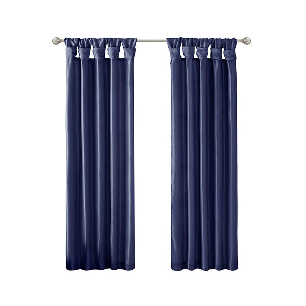 JLA Home Madison Park - Twist Emelia Faux Silk Lined Curtain Panel with DIY Twist Tabs for Luxurious Draping and Privacy Navy MP40-6318