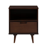 Walker Edison Mid-Century 1-Drawer Walnut Side Table; Solid Wood, Modern Design, Easy Assembly