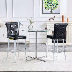 English Elm A Set of 2 Glam Faux Alligator Pvc Barstools with Crystal Buckle Detail W1512P491565