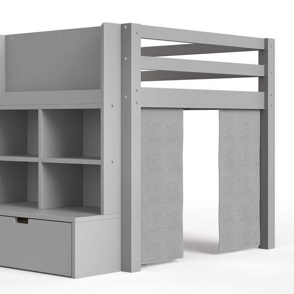 English Elm Full Bunk Bed with Trundle Bookshelf Storage Pine Frame Car Design for Kids W1580S00398