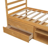 English Elm Twin Size Wood Platform Bed With Removable Storage Shelves, Built-In Two Storage Drawers For Added Convenience, Natural