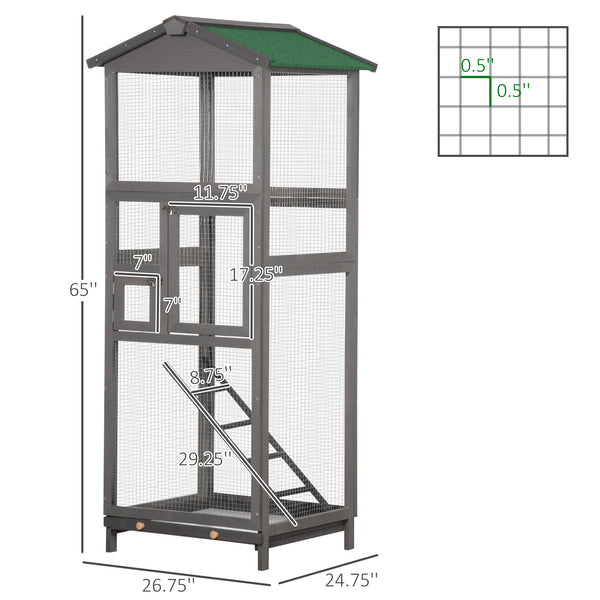 English Elm Pawhut Outdoor Fir Wood Aviary Tall Bird Habitat with Uv Protection and Pull Tray W2225P173757