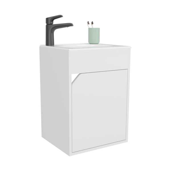 English Elm FM Wall-Mounted Belle Bathroom Vanity with Built-In Sink, Floating Design, Soft-Close Door, Sleek Storage Solution White 26 L x 19 W x 11 H B128P335851