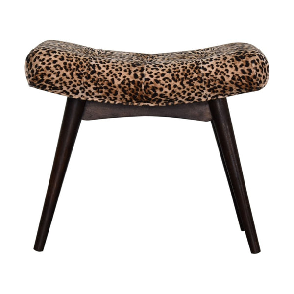English Elm Soild Wood Leopard Print Curved Velvet Bench – Stylish Accent Seating For Entryways & Living Rooms B182P186280-GIGA