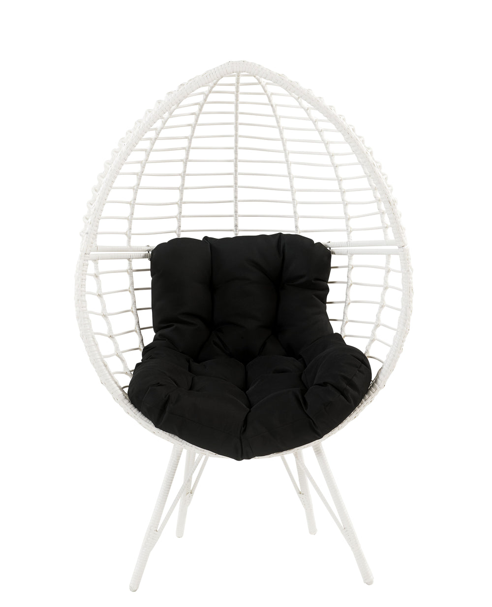 English Elm Galzed Black Fabric & White Wicker Patio Lounge Chair with Foam Cushion, Metal Frame, 220lb Capacity B2726P338653