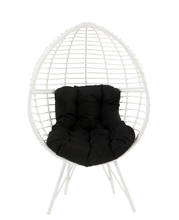 English Elm Galzed Black Fabric & White Wicker Patio Lounge Chair with Foam Cushion, Metal Frame, 220lb Capacity B2726P338653