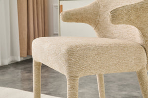 English Elm Modern Chenille Linen Accent Chair Sculptural Hollow Back Swivel Seat for Dining Vanity Khaki W3493P456190