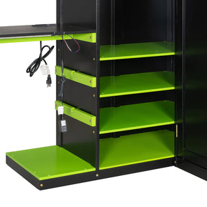 English Elm Full Size Loft Bed with Rgb Lighting Usb Charging Desk Wardrobe and Storage Shelves Green LT000387AAF