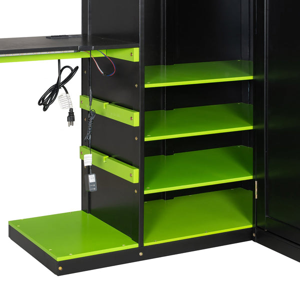 English Elm Full Size Loft Bed with Rgb Lighting Usb Charging Desk Wardrobe and Storage Shelves Green LT000387AAF