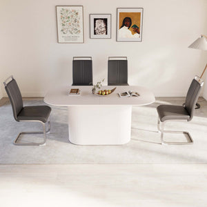English Elm 63 "Modern-Medieval Cream Mdf Dining Table & 4 Pu Chairs Set - Stylish, Easy Assembly For Home & Kitchen" W2189S00670