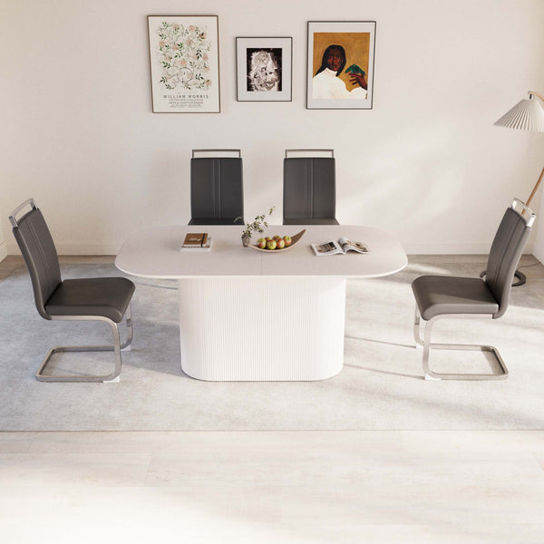 English Elm 63 "Modern-Medieval Cream Mdf Dining Table & 4 Pu Chairs Set - Stylish, Easy Assembly For Home & Kitchen" W2189S00670