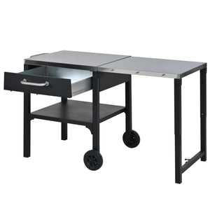 English Elm Outdoor Bbq Prep Cart Rolling Stainless Steel Grill Station with Foldable Work Surface Black N719P407403B