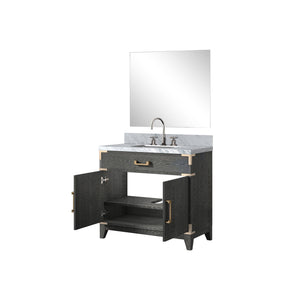 English Elm Black Oak Single Bath Vanity Set With Carrara Marble Top, 34" Mirror & Chrome Faucet For Elegant Style B2731S02219