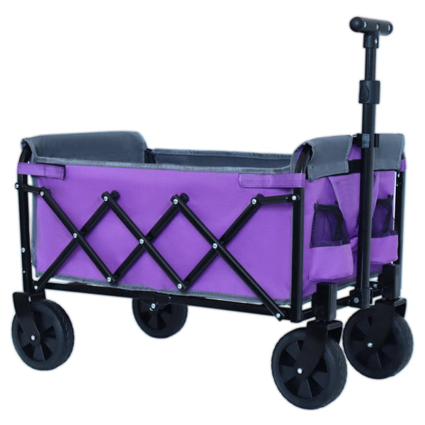 English Elm All-in-one Folding Camping Wagon with Bench Seating Storage and Pet Tether Outdoor Purple W2932P312714