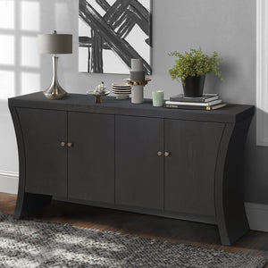 English Elm Refined Four Door Credenza with Arc Wood Legs Bronze Hardware Industrial Storage W1445P256466