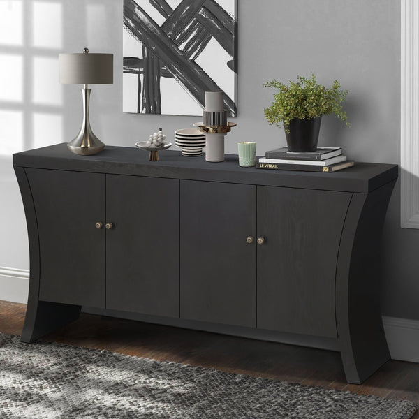 English Elm Refined Four Door Credenza with Arc Wood Legs Bronze Hardware Industrial Storage W1445P256466