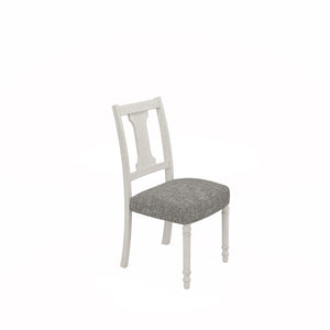 English Elm Taranto Round Pedestal Dining Set Seats Four with Distressed Wood and Linen Chairs B2749S00307